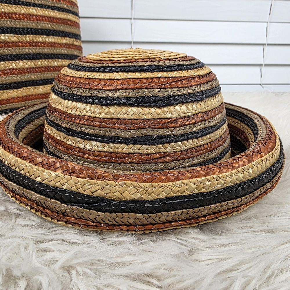 Striped Straw Bag and Hat Set - Picture 4 of 15